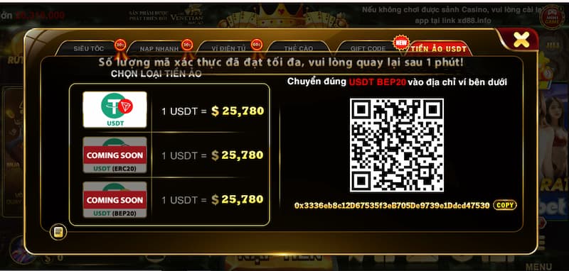 Nạp tiền 6 Gửi tiền Xocdia88 qua tiền ảo an toàn