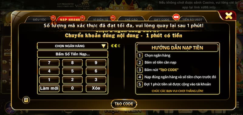 Hướng dẫn cá cược 2 Thủ tục nạp tiền Xocdia88